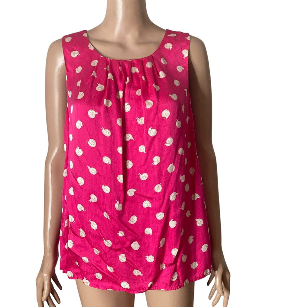 Anthropologie Postmark 9-H15 STCL Blouse Womens 8  Pink White Snail Pattern
